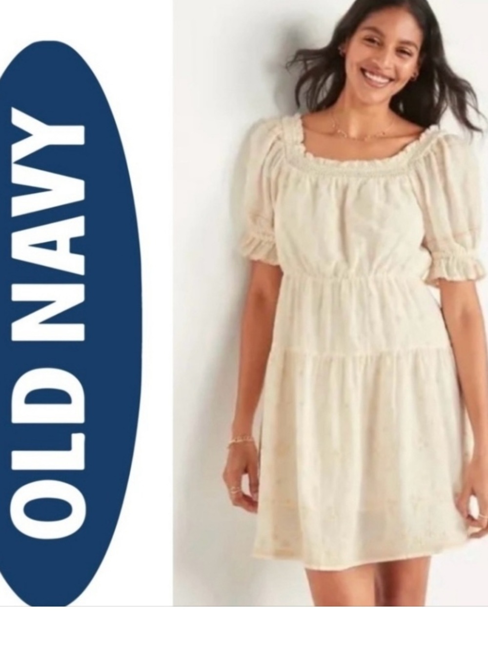 Old Navy bohemian Cream Embroidered short sleeve Mini Peasant Dress